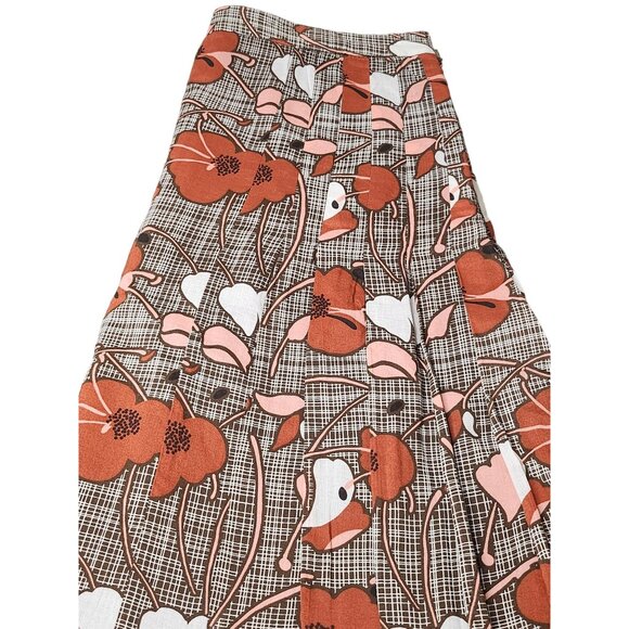 Loft A Line Skirt Brown with Floral Print Cotton Size 6 - Picture 3 of 8